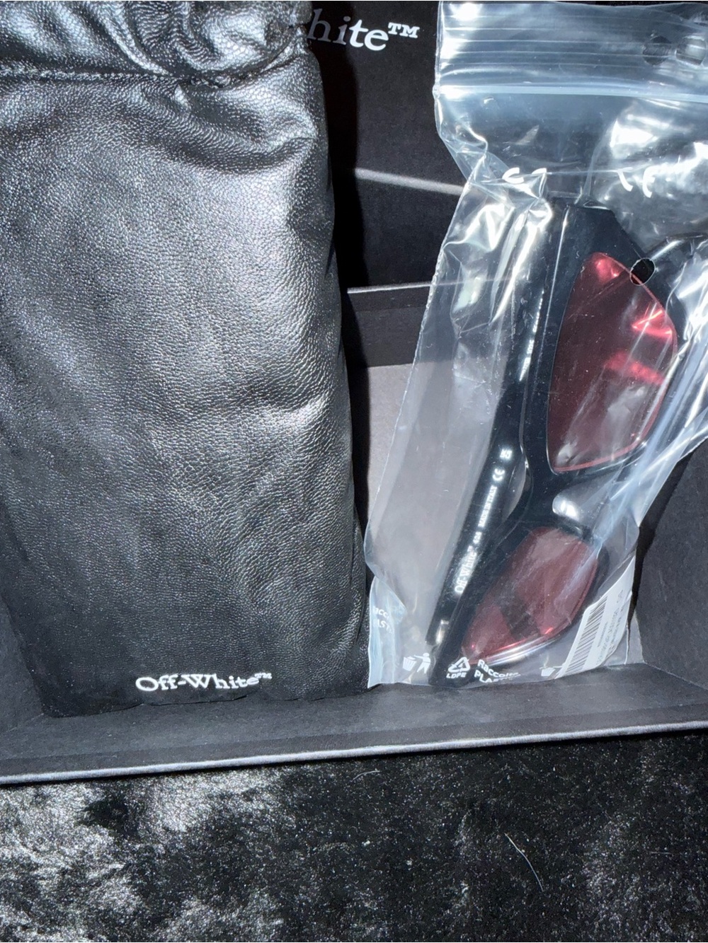Off-White Black Frame Red Lens Cat-Eye Sunglasses